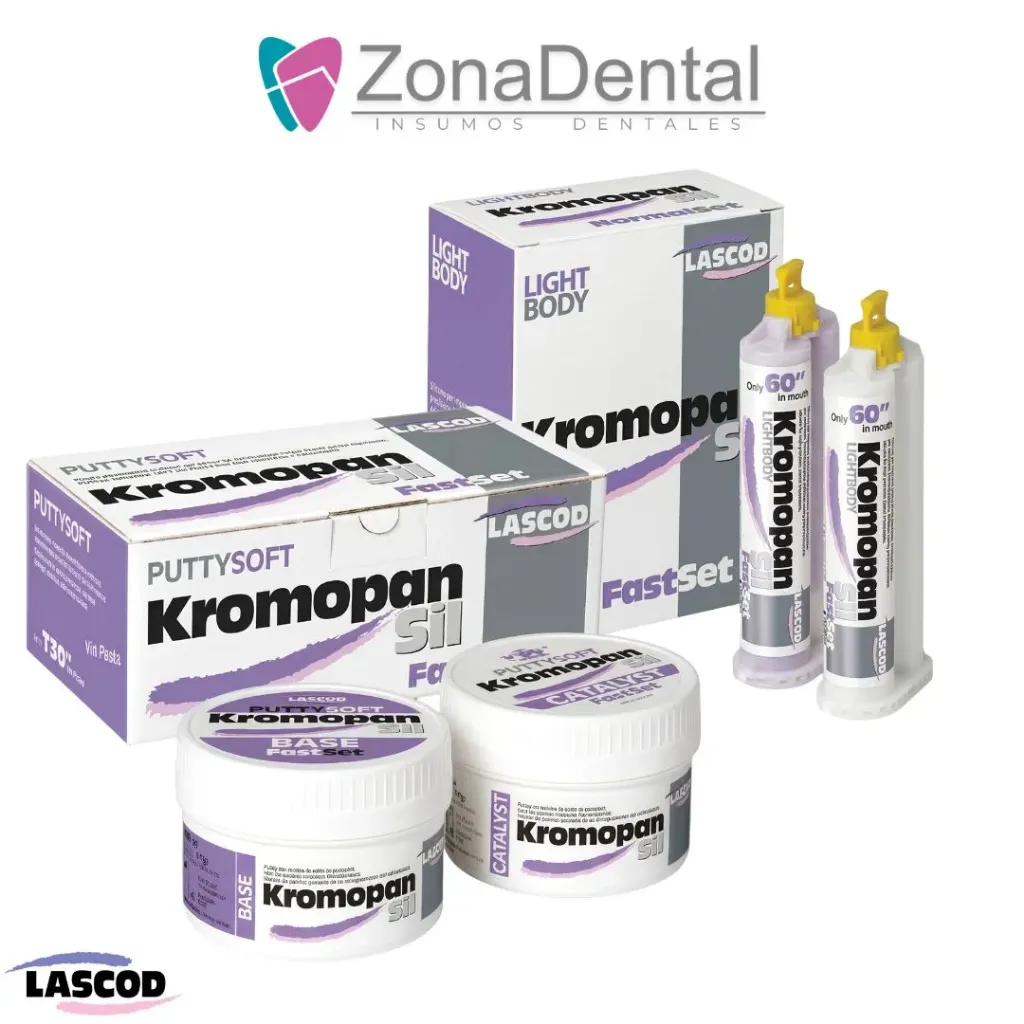 KIT KROMOPAN SIL SILICONA POR ADICIÓN KIT: PUTTY SOFT  (2POTES 300ML) NORMAL SET + LIGHT BODY (4 X X50ML) ECONÓMICOS  LASCOD