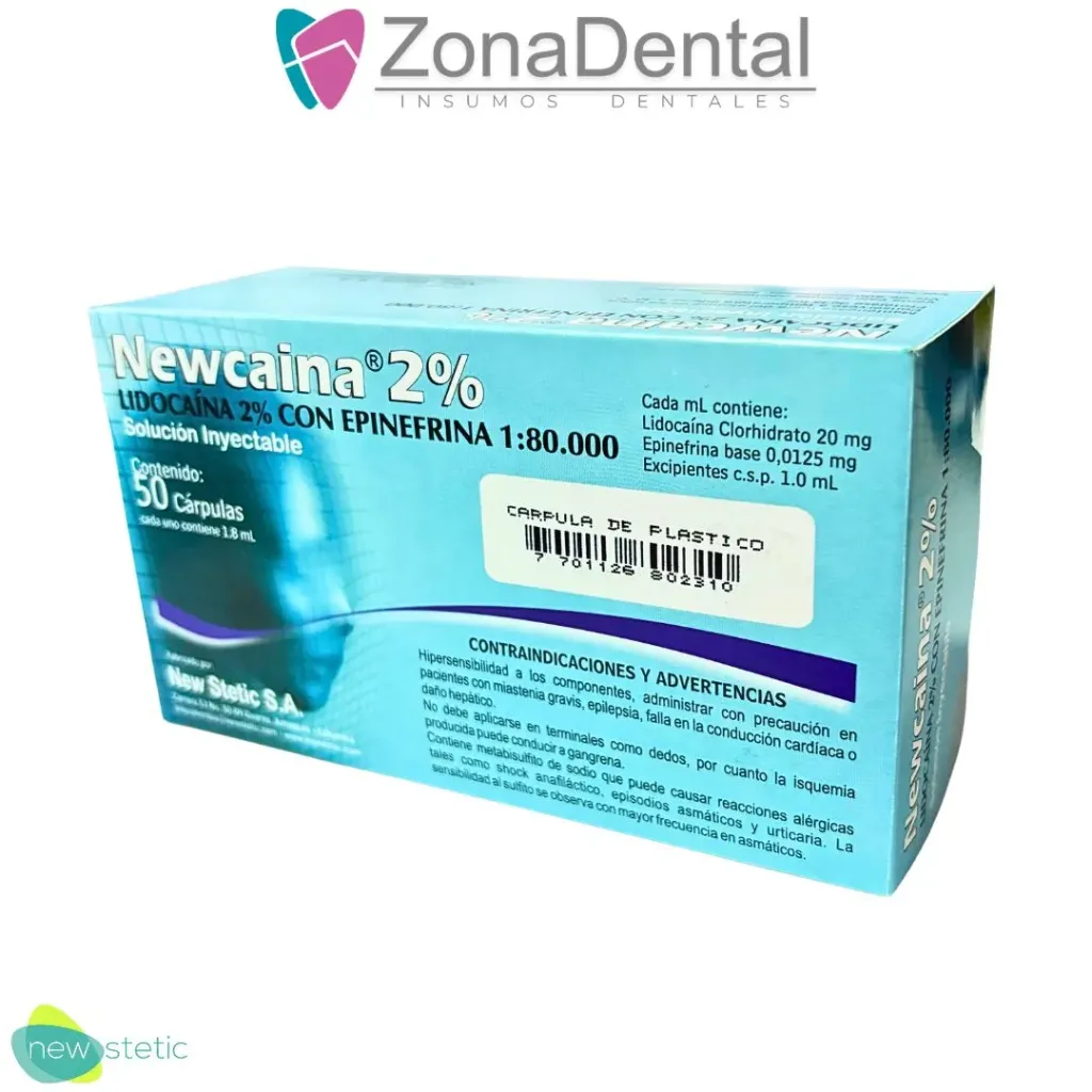 NEWCAINA LIDOCAINA 2% CON EPINEFRINA 1:80 ANESTESIA PLASTICO 50un  NEW STETIC
