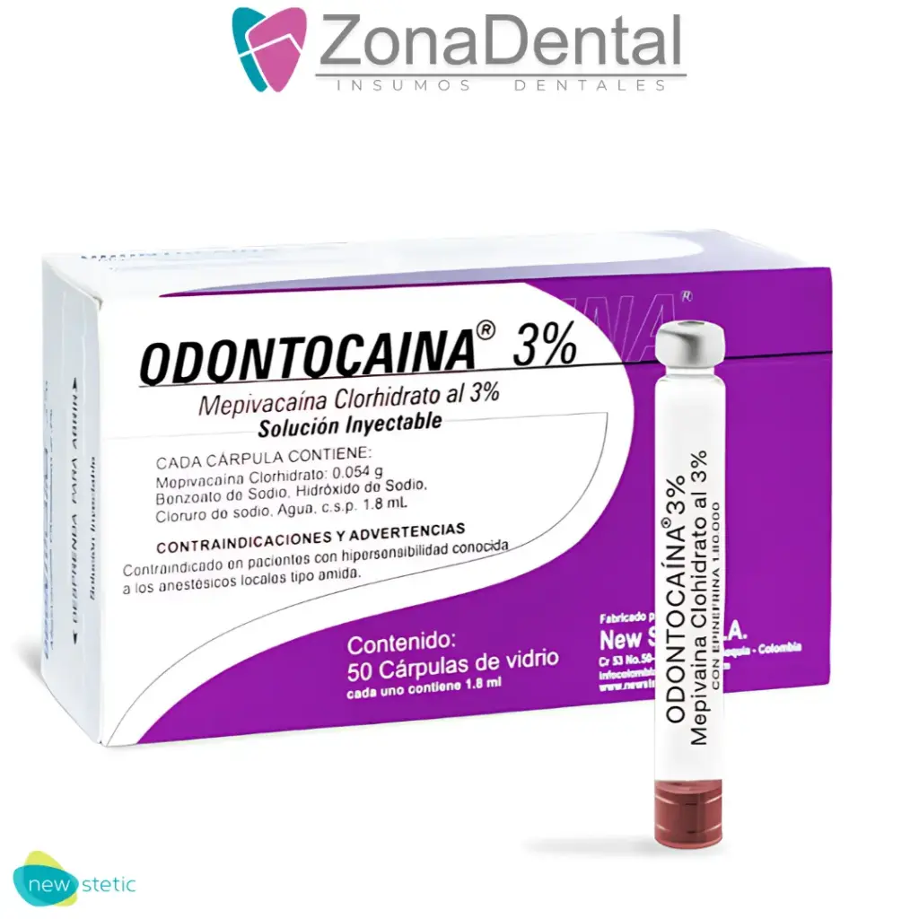 ODONTOCAINA 3% MEPIVACAINA ANESTESIA VIDRIO 50un NEW STETIC
